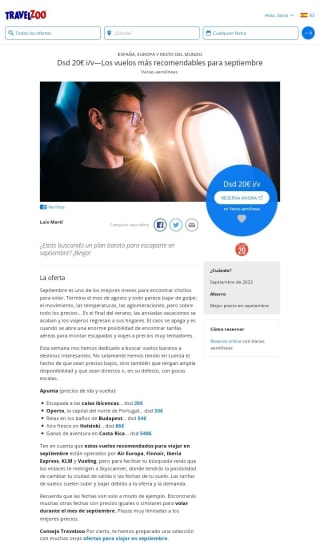 Desde 20€ ida/vuelta Vuelos para septiembre.