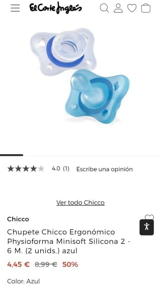 Chupete Chicco Ergonómico Physioforma Minisoft Silicona 2 unidades por 4,45€.
