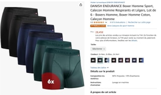 Lot de 6 boxer homme Danish Endurance à 28,45€