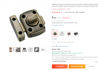 Pestillo de puerta por 2,92€ (varios colores a elegir)