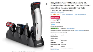 BaByliss E837E X-10 Multi Grooming Kit, Draadloze Precisietrimmer, Complete 10-in-1 Set voor €40,02 bij Amazon