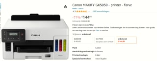 Canon MAXIFY GX5050 farve inktjetprinter voor €144,99 bij Amazon