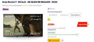 Sony 85'' Bravia 7 4K QLED XR Mini-LED (2024) voor €3.199 bij Bol