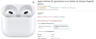 Ecouteurs Apple Apple AirPods 3ᵉ génération à 127,64€