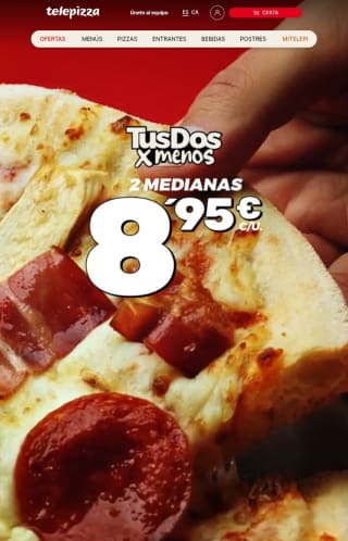 2 Pizzas medianas a domicilio por 17,90€.