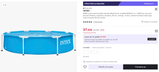 Piscina tubular redonda Metal Frame Ø244 cm INTEX por 37,54€ (25,54€ usuario nuevo)