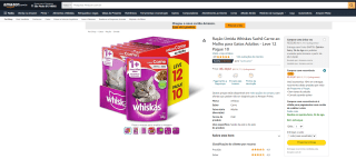 Ração Whiskas em Sachê, sabor Carne ao Molho - Pacote com 12 uni por R$ 29,61