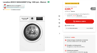 Lavadora BOSCH WAN24200EP de 9 kg- 1200 rpm por 289,99€
