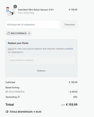 Switchbot Mini Robot Vacuum K10+ voor €159,99 dmv code
