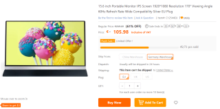 Portable Monitor met IPS, 60Hz en full HD display voor €105,98 bij Tomtop