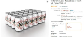 Pack 24 cervezas Victoria de 330ml Total: 7920 ml por solo 10,92€