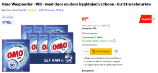 6 x 14 wasbeurten Omo Waspoeder voor €8,80 bij Bol
