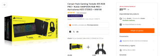 Corsair Pack Gaming Teclado K55 RGB PRO + Ratón HARPOON RGB PRO + Auriculares HS55 STEREO + MM100 por 89€