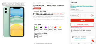 Apple iPhone 11 Reacondicionado por $5,599 en Elektra
