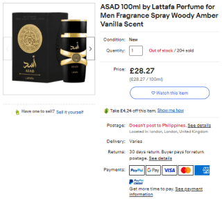 Catch Lattafa Asad perfume for men at eBay for £16.63