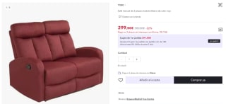 Sofá manual de 2 plazas modelo Siberia de color rojo por 299€ (287€ usuario nuevo)