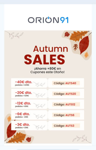 Cupones de Otoño hasta -80€ de Ahorro en Orion91.