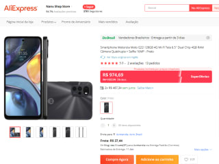 Smartphone da Motorola, modelo Moto G22 de 128GB - R$ 974,69