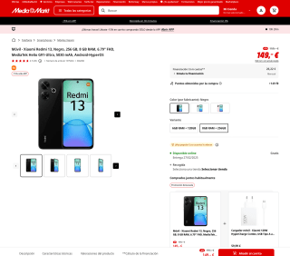 Xiaomi Redmi 13 Negro 256GB 8GB RAM 6.79" FHD por 126,65€