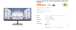 Monitor Lenovo L29w-30 29" LED IPS UltraWide FullHD 90Hz FreeSync por 199.99€