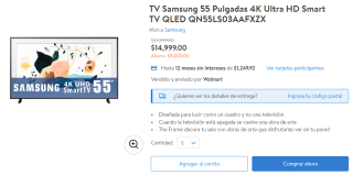 TV Samsung 55" The Frame 4K a $14,999 en Walmart