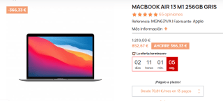 MacBook Air 13 M1 256GB Gris por 852.67€
