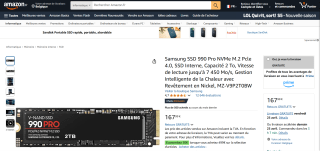 SSD Interne 990 Pro NVMe M.2 Pcle 4.0, Samsung, Capacité 2 To à 167,99€