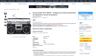 Silva Schneider PCR 1980 BT Grabadora de Casete portátil Retro con Bluetooth y función de grabación por 78,34€