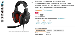 Audífonos Logitech G332 por $699 en Amazon