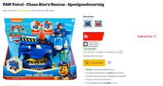 PAW Patrol Chase Rise'n'Rescue speelgoedvoertuig voor €6
