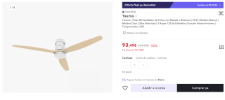 Taurus Polar 3B Ventilador de Techo con Mando a Distancia por 93,49€ (cuenta nueva 81,49€)