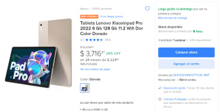 Tablet Lenovo Xiaoxinpad Pro 2022 128GB 11.2" por $3,717 | Descuento Mercado Libre