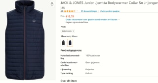 Jack & Jones Junior Bodywarmer navy voor €13,78 bij Amazon