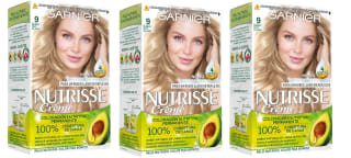 3 Unidades de Garnier Nutrisse Creme Coloración Nutritiva Permanente, Tinte 100% Cobertura de Canas con Mascarilla Nutritiva de 4 Aceites - Tono 9 Rubio muy Claro por 7.86€