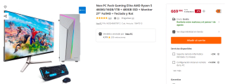 Ordenador Neo-PC Pack Gaming Elite AMD Ryzen 5 4600G/16GB/1TB + 480GB SSD + Monitor 27" FullHD + Teclado y Rat por 669.98€
