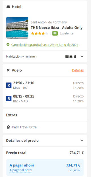 4 noches en Ibiza hotel 4* + vuelo por 367,35€