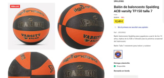 Balón de baloncesto Spalding ACB varsity TF150 por 12,49€
