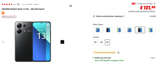 Xiaomi Redmi Note 13 4G 8GB/256GB Zwart voor €131,40 bij de Mediamarkt