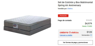 Colchón y Box Matrimonial Spring Air Anniversary por $4,979 en Elektra