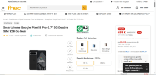 Smartphone 6,7" Google Pixel 8 Pro - 128 Go à 499 €