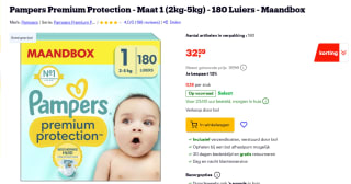 Pampers Premium Protection Maat 1 maandbox - 180 luiers - 2kg - 5kg voor €32,59 bij Bol