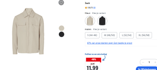 Casual jasje voor €11,99 in de Lidl webshop