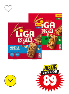 Liga mueslirepen voor €0,89 bij Dirk