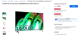 TV OLED 48" LG OLED48A23LA, 4K UHD por 699€ + cupón regalo de 139,80€