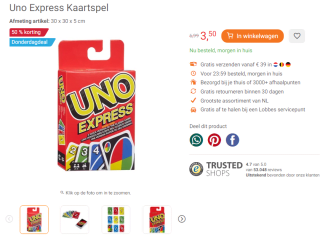 Uno Express Kaartspel voor €3,50 bij Lobbes