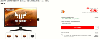 ASUS TUF VG249Q1A – Full HD IPS 165 Hz Gaming Monitor – 23.8 Inch voor €139 bij de Mediamarkt