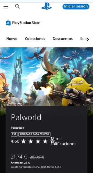 Palworld PlayStation por 21,74€.
