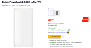 Belkin BoostCharge powerbank 20K Wit voor €29,99 bij Bol.com