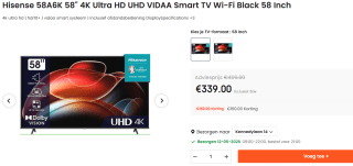Hisense 58A6K - 58 inch - 4K LED - 2023 - Game Mode Plus voor €339 bij Ochama