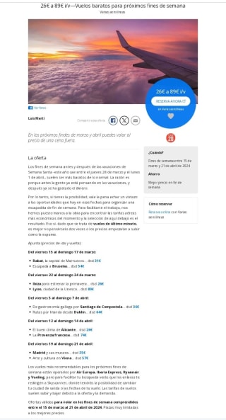 De 26€ a 89€ ida/vuelta Vuelos baratos.